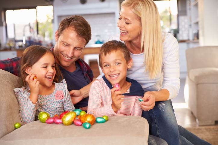 Family celebrating Easter at home